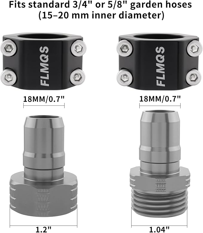 Garden Hose Repair Connector Kit with Clamps, Fits 3/4"Garden Hoses, Leak-Proof Male and Female Hose Adapter, 2 Sets Black