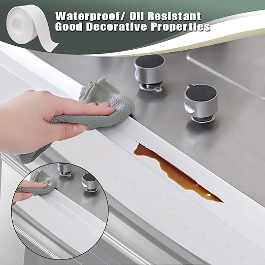 Caulk Tape - Waterproof Self-Adhesive Caulking Tape 1.5" x 10.5Ft for Toilet Sealer, Around Toilet Base, Kitchen, Bathroom, Sink, Shower, Bathtub Edge Protector, PVC Caulk Strip