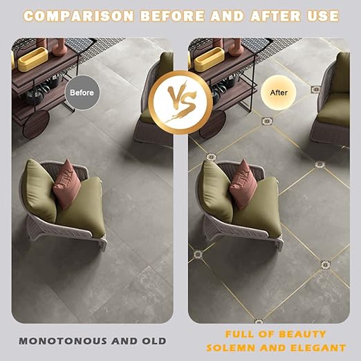 Floor Tiles Gold Foil Lines Metalized Mirror Tape, Self-Adhesive Tile Seam Sticker, Waterproof Gap Sealing Foil Decor Tape for Wall, Cabinet, Kitchen(0.39in x 164 Ft) (Gold)