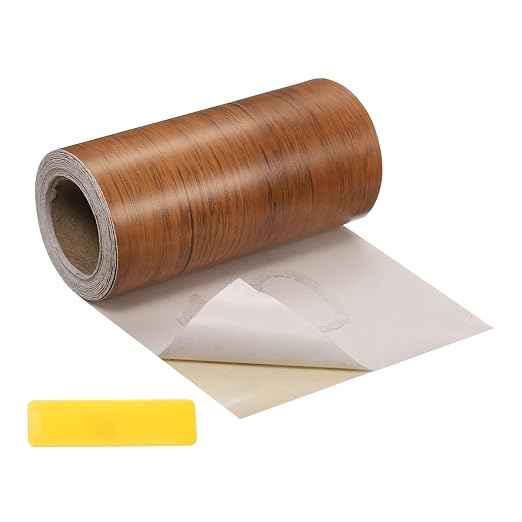 uxcell Wood Tape, 3 Inch x 16ft Self-Adhesive Wood Grain Repair Tape Patch with Plastic Scraper for Baseboards, Doors, Windows, Floor Repair and Furniture Renovation, Dark Brown