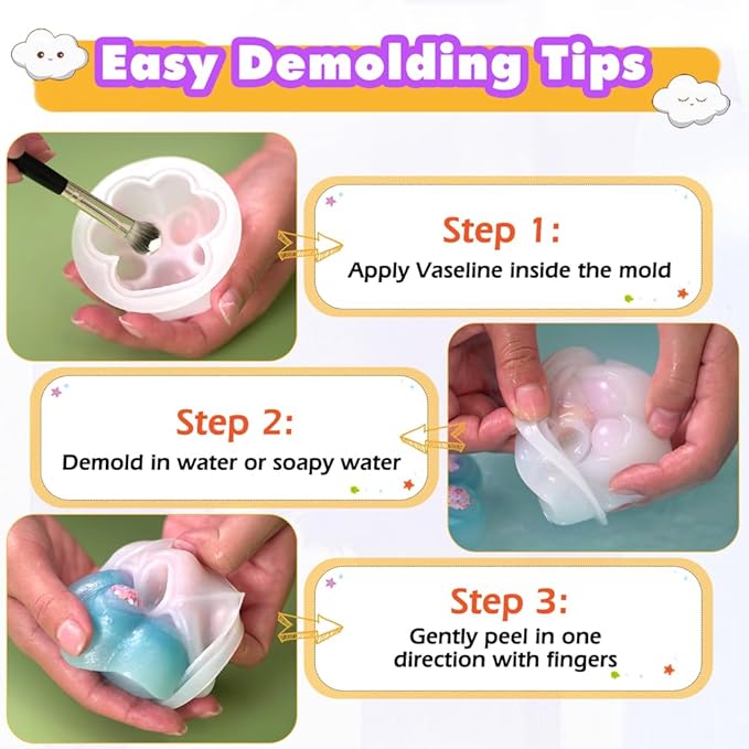 FUNSHOWCASE Taba Squishy Kit Set Liquid Gel+3" Paw Silicone Mold+Flocking