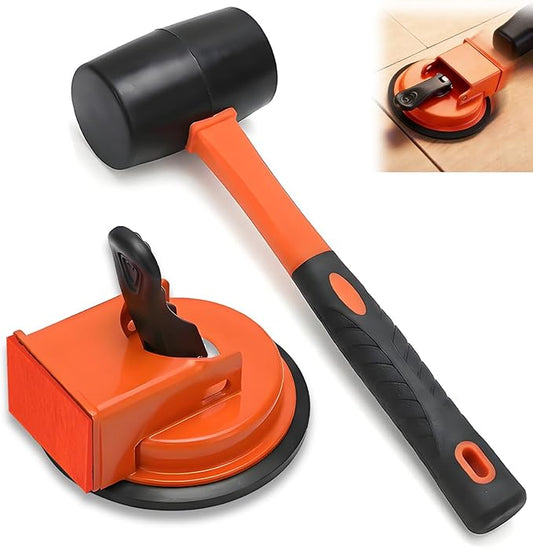 Floor Gap Fixer Tool, Enhanced Floor Gap Suction Tool with Rubber Mallet, Floor Gap Repair Tool for Vinyl Plank Flooring,Laminate,Wood,Tile Flooring Installation and Repair (Orange)