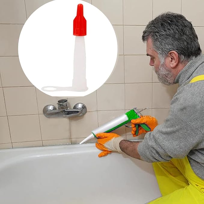 12 pcs Plastic Caulking Gun extender Caulk Nozzle Tip Tool for Caulking Gun each with a red cover Can protect the remaining glass glue from solidifying easily Used for Caulking Gun