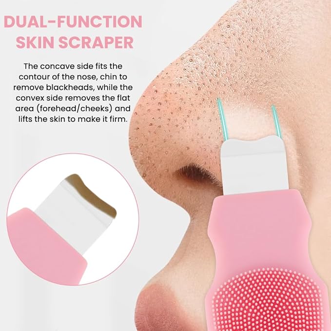Blackhead Remover Tool for Face and Nose, 2 in 1 Silicone Face Cleansing Brush and Stainless Steel Blackhead Scraper Spatula, Mask Applicator for Men and Women(Pink)