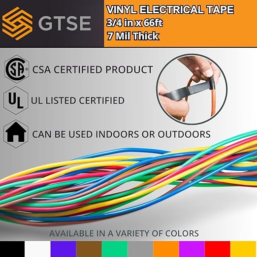 GTSE Mixed Colors Electrical Tape, 120-Pack – Waterproof, Industrial Grade Vinyl, 3/4 in x 66ft– Strong Self-Adhesive PVC Electric Tape for Wire Insulation, 7 Mil, 600V – UL/CSA Listed