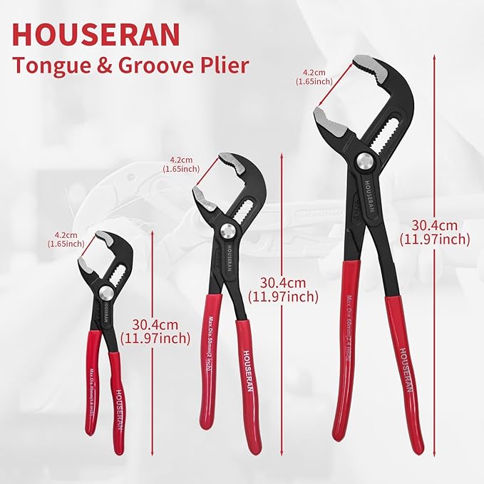 3 Piece Water Pump Pliers Set, Slip Joint Plier, 12/10/7 Inch, Groove Joint Plieres, Wrench Plierss with Red Grips, CRV Tongue and Groove Pliers for Gripping, Nuts, Bolts, Pipe & Fittings