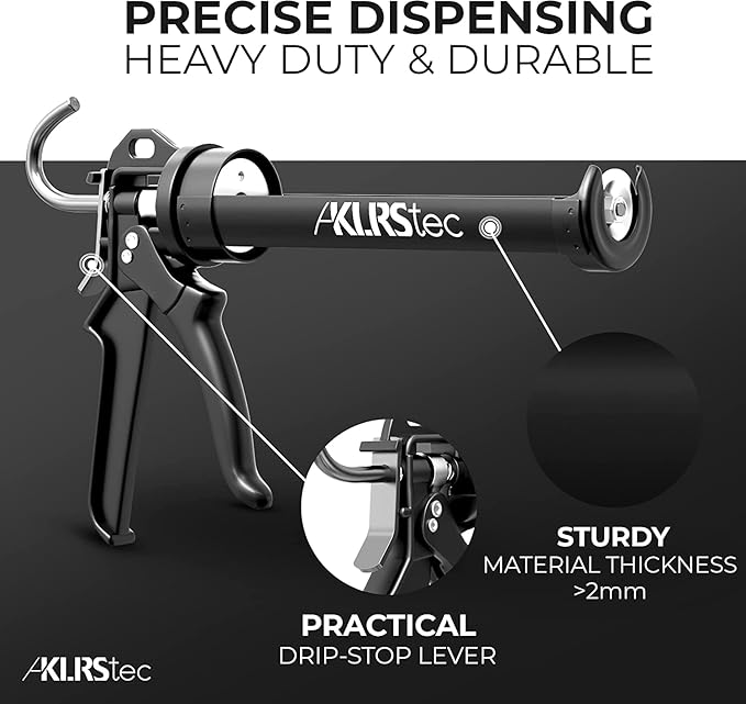 KLRStec Professional Caulking Gun [25:1 Thrust Ratio] Heavy Duty Caulk Gun for All Standard 10oz / 300ml / 1/10 Gallon Sealant and Adhesive Cartridges