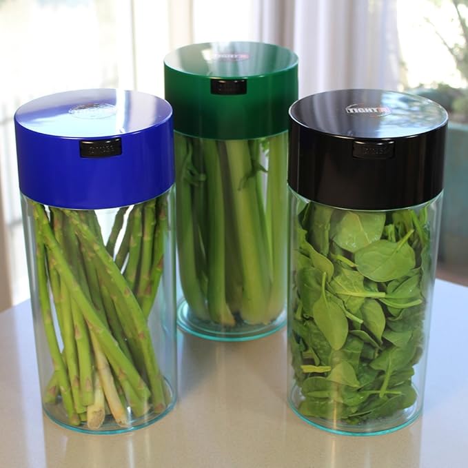 Tightvac - 5oz to 24 Ounce - Patented Airtight Container | Multi-use Vacuum Container Works as Smell Proof Containers for Herbs and Dry Goods. Blue Clear