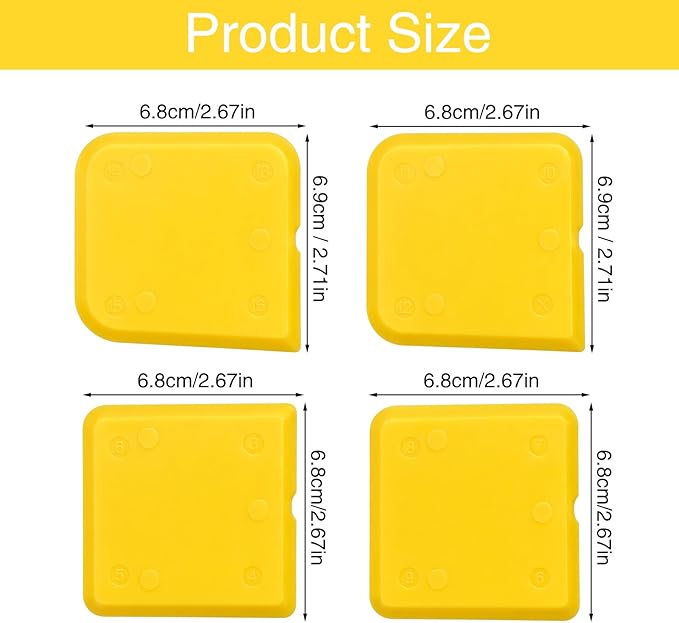 Caulk Smoothing Tool 4 Pcs Silicone Caulking Tool Kit Caulk Smoother Sealant Finishing Grout Scraper for Washroom Kitchen Bathroom (2.7x2.7x0.18 in,Yellow)