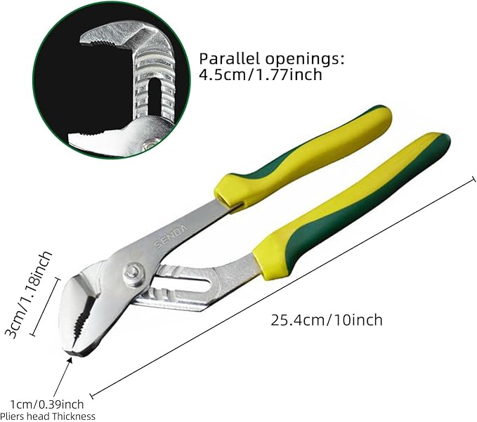 SENDA 10-Inch Groove Joint Pliers, 6 Jaw Positions Adjustable Tongue and Groove Water Pump Pliers, Premium CRV Steel Heavy Duty Plumbing Tool for Home & Industrial Repair