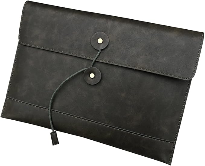Vintage pu Leather 13.5" Certificate File Sleeve Case Business Manila Clutch Envelope Bag Office Documents Folder (Army Green)