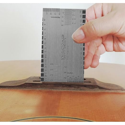 TIMESETL 2Pack Stainless Steel Feeler Gauge Dual Marked Metric and Imperial Gap Measuring Tool 32 Blades + String Action Ruler Gauge Tool for Guitar Player & Luthier & Mechanic Auto Repair