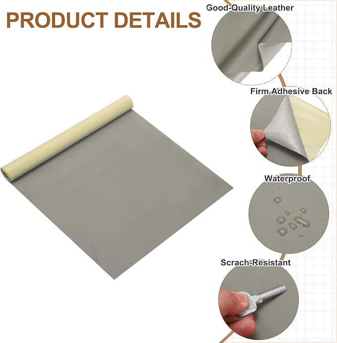 MECCANIXITY Leather Repair Patch 14"x54" Self-Adhesive Leather Vinyl Repair Tape Kit for Furniture Couches Sofa Chair Car Boat Seats Jackets, Gray