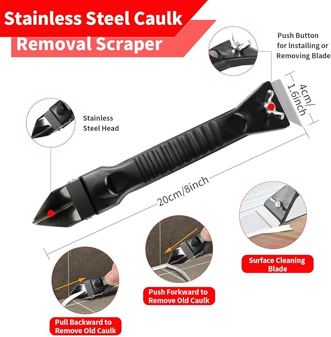 Caulk Gun Kit, Caulking Gun No Drip with 3 Silicone Caulking Tool and 3 in 1 Caulk Remover Tool, 15:1 Thrust Ratio, Professional Hand Caulking Gun Tool for the Seams of Bathroom and Kitchen Sinks