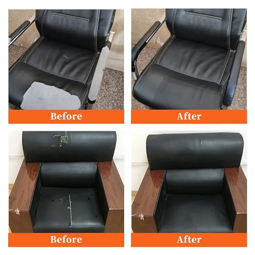 Leather Repair Patch Black 17.3 x 117 Inch Self Adhesive Leather Repair Kit for Couch Car Seat Furniture Sofa Chair, Faux Leather Fabric Roll Leather Furniture Repair Kit