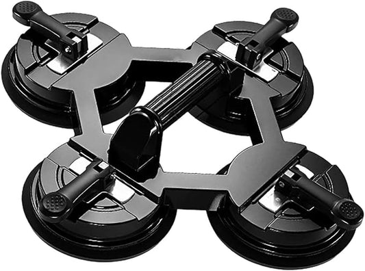 Professional Suction Cup Glass Lifter, Laminate Floor Gap Repair Tool, Aluminum High Vacuum Grip Holder, Floor Gap Repair Kit for Glass, Tile, Smooth Surface Lifting (4 Cups, Black)