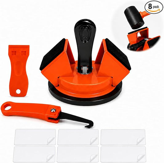 Floor Gap Repair Tool Kit for Laminate & Vinyl Flooring – Heavy Duty Suction Cup Floor Gap Fixer with 45° Striking Surface, Slot Cutter, Cleaning Scraper & 6 Sticky Pads for Easy Floor Repair