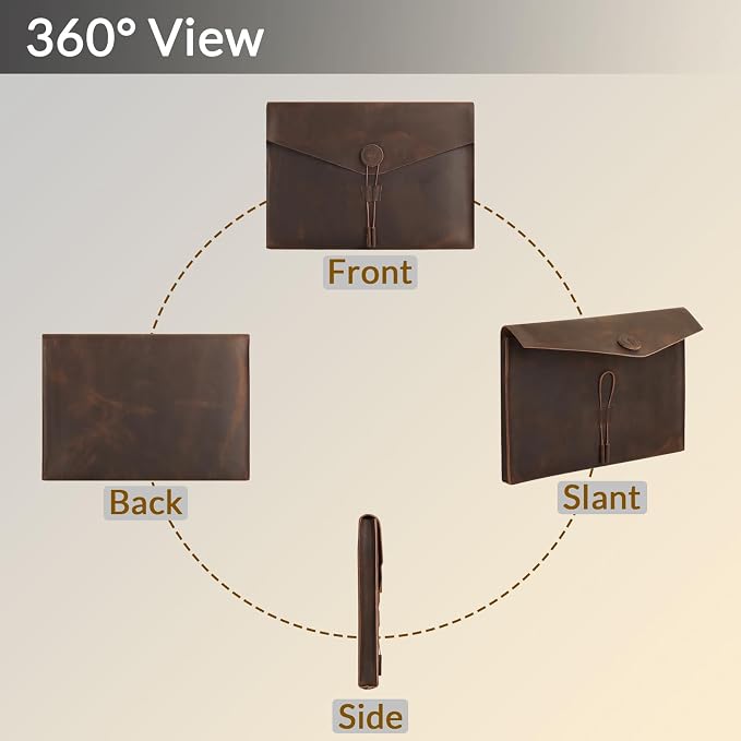 Genuine Leather Folder Portfolio, Leather File Folder Organizer，Envelope Document Holder for Men&Women, Personalized Folio Laptop Sleeve Case for 15" Laptops, Tablets