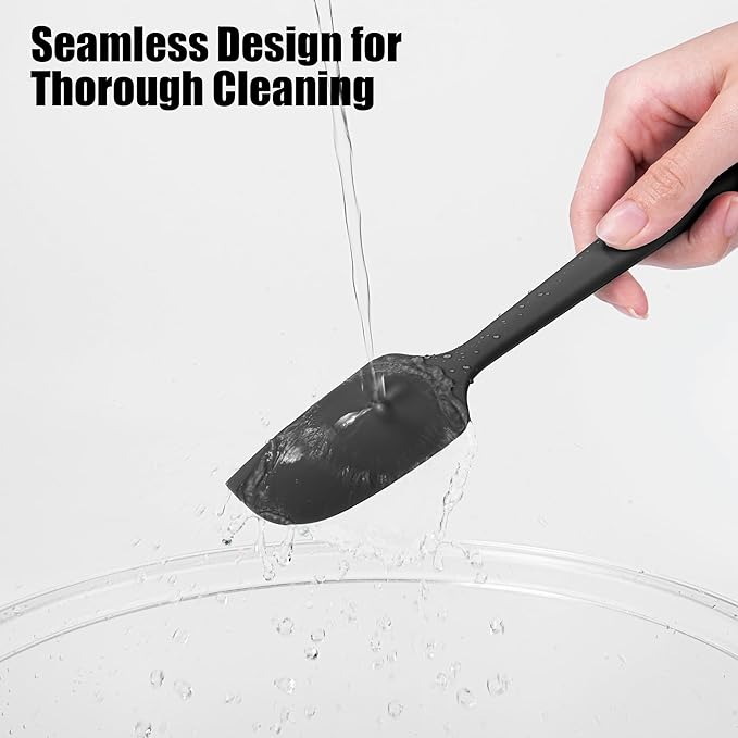 600°F Heat Resistant Small Spatula, Doosu Mini Food-Grade Silicone Bowl Scraper Compact Flexible Kitchen Cooking Baking Tool for Scraping Jar Jams Nut Butters & Mixing Stirring Sauce (Black)