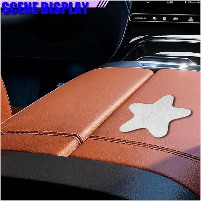 4PCS Stars-Shaped Car PVC Leather Repair Patch Tape, Self-Adhesive Car Seat Tear Repair Kit, Wear-Resistant Auto Interior Decoration Sticker Accessories for Furniture, Upholstery (White)