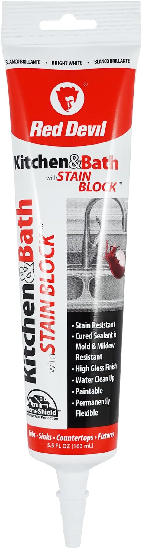 Red Devil 0755 Kitchen & Bath Stain Block Sealant Squeeze Tube, 5.5 oz.