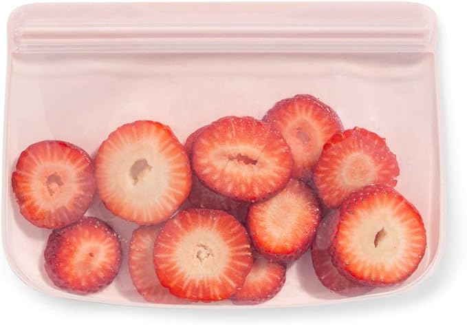 W&P Porter Silicone Reusable Storage Bags, Flat Variety 3 Pack (10oz, 34oz, 46oz), Blush, Food Storage Container, Microwave and Dishwasher Safe, Easy Cleaning