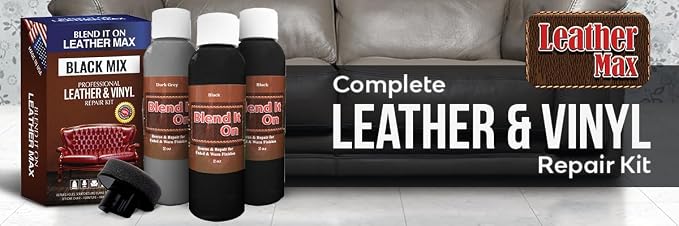 Blend It On Extra Large Black Mix Leather and Vinyl Repair Kit - Now with 6 Ounces for Furniture, Jacket, Sofa, Car Seat, Boots, Easy to Match Colors, Restore Any Material No Mixing Chart Needed