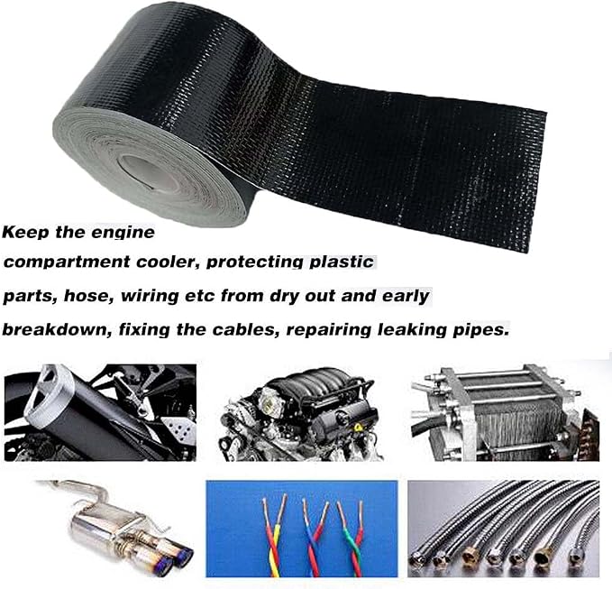 Xinhan (Gold,Silver,Black) Aluminum Foil Heat Shielding Tape High Temperature Heat Reflective Adhesive Backed Tape Compatible with Car Intake Pipe Engine Bay Hoses Wires Etc (Black, 2in x 50ft)