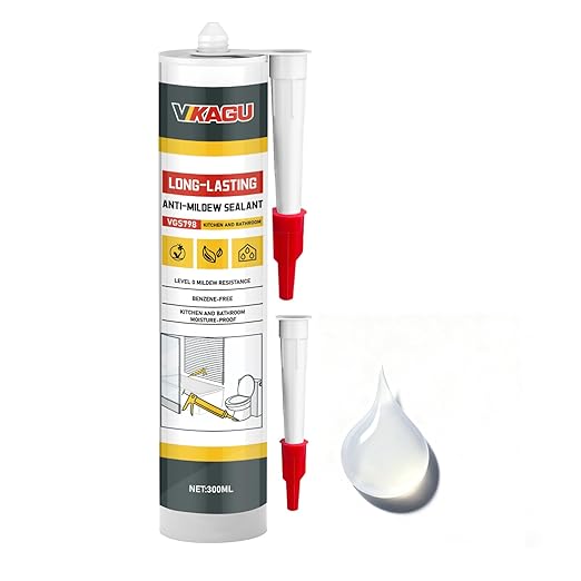 VGS 798 Professional Silicone Sealant Caulk, 10.15 oz Cartridge, 1 Pack – Waterproof Silicone Sealant for Kitchen and Bathroom, Shrink Resistant, Crack Resistant