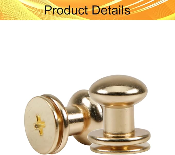 Juvielich 50 Sets 8mm Ball Head Stud Screws, Round Head Button Stud Rivets | Gold Tone, Zinc Alloy, Phillips Drive, Chicago Screws for Leather Belt, Leathercraft, DIY Repairs Decoration