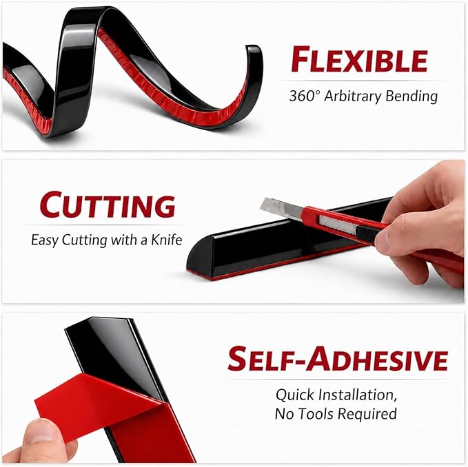 0.25" x 0.25" Mini Quarter Round Molding,10FT Self Adhesive Flexible Trim for Small Gaps, Countertop Wall Seam, Window Sill, Desk & Cabinet Edge, Peel and Stick Finishing Strip