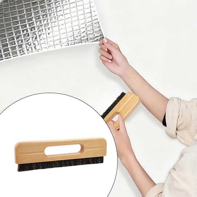 KUMGROT 0.79 Inch Wooden Wall Paper Removal Supplies, Wallpaper Hanging Tool 3-Row Horse Hair Brush with Wood Handle for Tile Grout Cleaning Scrubbing, 1 Pcs Brown Brush (W05)