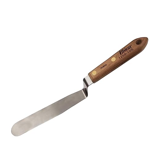 Albion Engineering Classic Offset Caulk Tooling Spatula, Stainless Steel, 1-1/2” Wide Tapered Tip x 6” Long Blade (1258-10S)