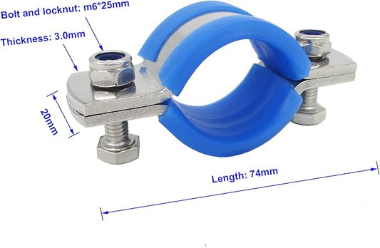 Stainless Steel Heavy Duty Flat Band Pipe Clamp with Rubber Cushion, Multipurpose Rigid Hose Clamp Bracket ID 32mm (1"), Pack of 4
