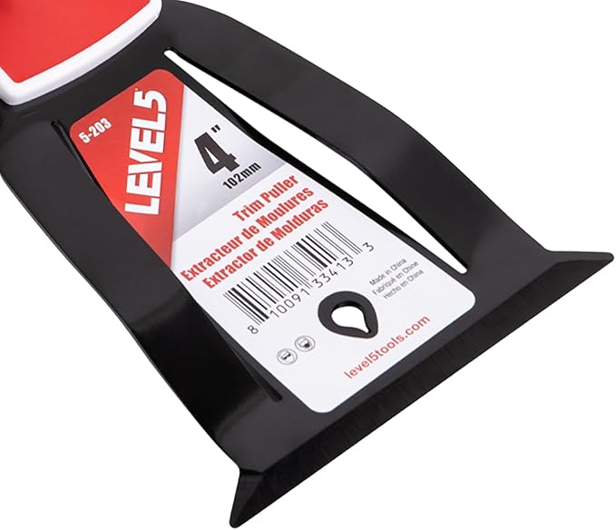 LEVEL5 4” Trim Puller & Multi-Tool | Baseboard and Trim Removal, Caulk Removal, Scraping, Pulling Brad Nails | Metal Hammer End & Soft-Grip Handle | 5-203