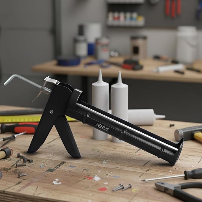 ADAK - Professional Caulking Gun, 10:1 Thrust Ratio, Caulking Gun No Drip, Hand Tool for Silicone & Sealant Application, Smooth Pressure Caulk Gun, Caulking Gun Tool (Whole Black)