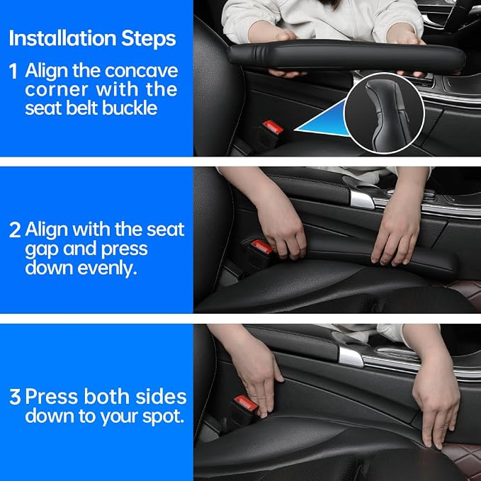 2Pack Leather Car Seat Gap Filler Anti-Drop Console Organizer, Scratch-Resistant Waterproof Easy to Clean, Fits 90% Vehicles Without Blocking Seat Movement (Black&Red)