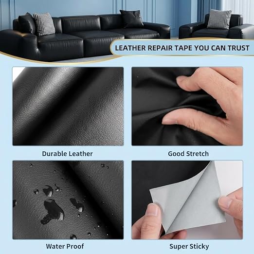 Qextce Leather Repair Patch Tape, Beige, 17x100 Inch | Self-Adhesive, Waterproof, Wear Heat Resistant, For Furniture, Car Seat, Sofa, Couch, Luggage