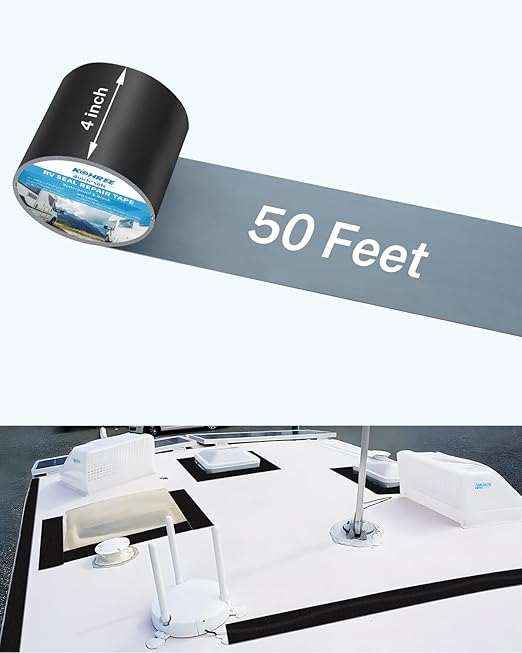 Kohree Butyl Sealant Tape, 4 Inch x 50 Foot RV Roof Tape Black, RV Sealant Waterproof Tape UV & Weatherproof Butyl Roofing Tape for RV Repair, Window, Boat Sealing, Truck Stop Camper Roof Leaks