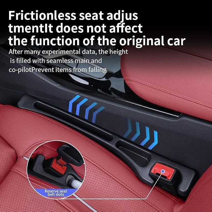 Car Seat Gap Filler Organizer, Universal Fit, Black, PU Leather, 2 Pack with Storage Pockets