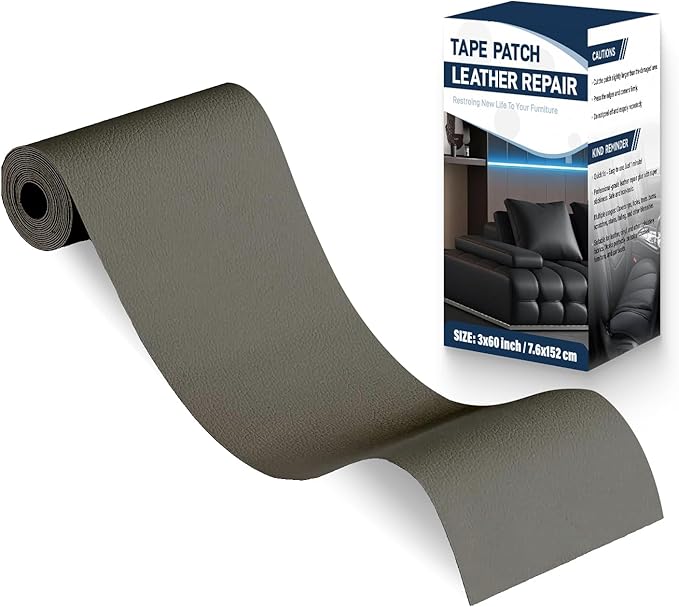 Zenyao Leather Repair Patch Tape - Self Adhesive Leather Repair Kit for Car Seat Furniture, Heavy Duty Vinyl Repair Patch for Couch Sofa, Waterproof Fix for Tears, 3x60 Inch Roll, Light Grey
