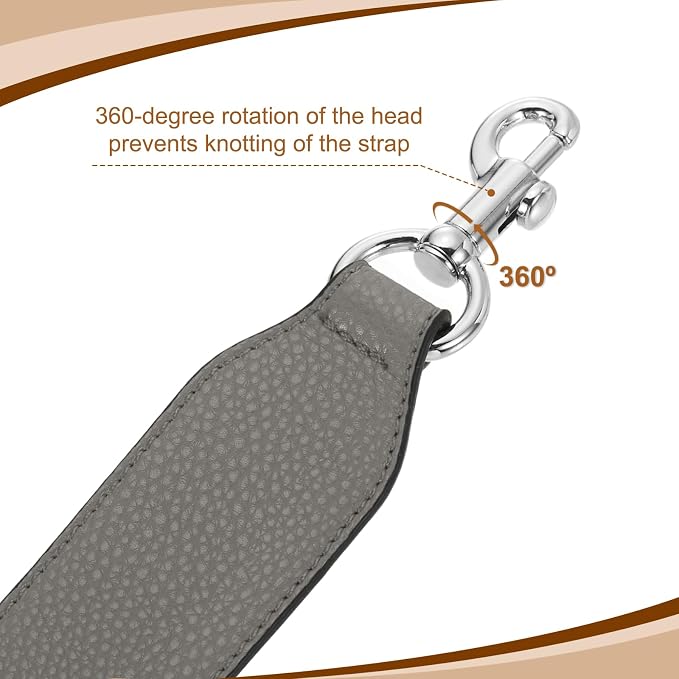 uxcell 22.83 Inch PU Leather Short Bag Strap with Clasp, Purse Handles Handbags Replacement Straps for Clutch Bag Crossbody Underarm Bags, Grey, Silver Buckle