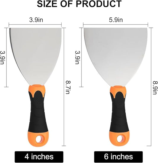2-Piece Spackle Knife Set：4"，and 6" Professional Putty Knives - Paint Scraper and Drywall Tools for Wall Repair-WEGAZ