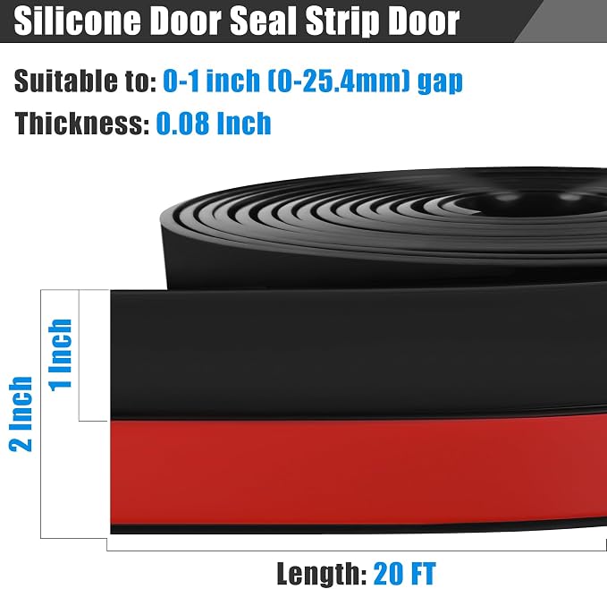 Draft Seal Tape for Doors and Windows 2 in x 20 Ft Silicone Weather Stripping Extra Thick 2mm Door Seal Strip with Strong Adhesive Draft Insulation Stopper Side Seal - Black