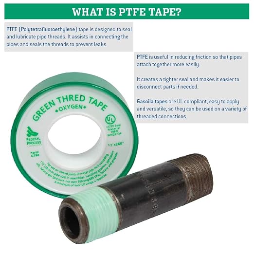 Gasoila Green PTFE Thread Seal Tape – Professional-Grade, 1/2 Inch x 260 Inch, High-Density Thread Tape for Oxygen Lines – Leak-Proof Seal, Non-Toxic, 24 Pack