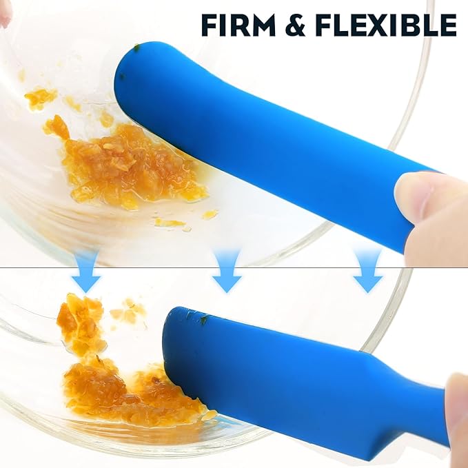 3pcs Silicone Jar Spatulas 10in Long Skinny Heat-Resistant, Narrow Spatula Set for Scraping Peanut Butter, Sourdough, Jam in Small Containers, Blenders & Baking (Black & Red & Blue)