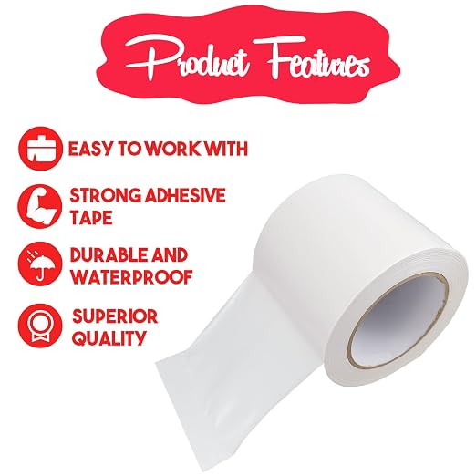 Vapor Barrier Tape, 4 Inch x 200 Feet Polyethylene Tape Sealing Moisture Barrier Seam, Seal Tape for Crawl Space, Underlayment, Marine Use, White Insulation Tape, Waterproof
