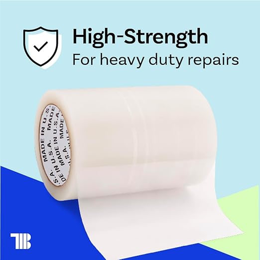 4" x 108' Roll of Greenhouse Repair Tape, Made in USA, Heavy Duty Clear Poly Patch Tape for Repairing Greenhouses and Plastic Sheeting, UV Resistant Polyethylene Film for Seaming & Splicing