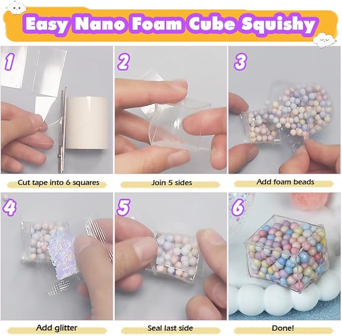 FUNSHOWCASE Nano Tape Bubble Kit with Clay, Marker, 6-Design Guide Squishy Maker Set