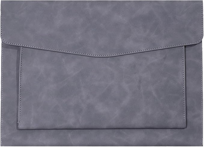 PU Leather A4 File Folder Document Holder with 2 Compartments Envelope Folder Case with Snap Closure for Receipt Contract (Gray)